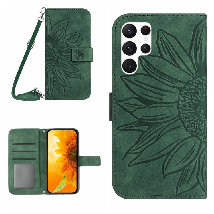 For Samsung Galaxy S25 Ultra 5G Skin Feel Sun Flower Embossed Flip Leather Phone Case with Lanyard(Green) - Galaxy S25 Ultra 5G Cases by PMC Jewellery | Online Shopping South Africa | PMC Jewellery | Buy Now Pay Later Mobicred