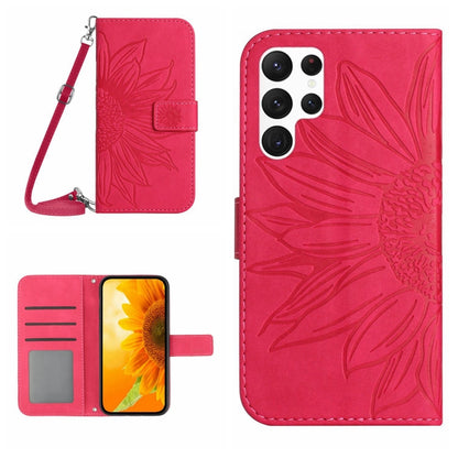 For Samsung Galaxy S25 Ultra 5G Skin Feel Sun Flower Embossed Flip Leather Phone Case with Lanyard(Rose Red) - Galaxy S25 Ultra 5G Cases by PMC Jewellery | Online Shopping South Africa | PMC Jewellery | Buy Now Pay Later Mobicred