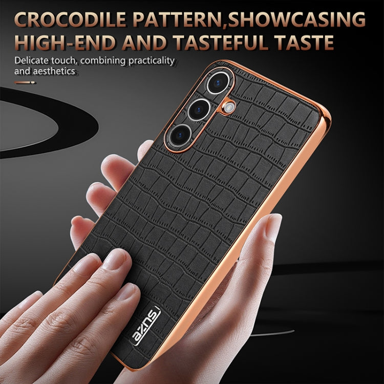 For Samsung Galaxy S25+ 5G AZNS Electroplated Frame Crocodile Texture Full Coverage Phone Case(White) - free shipping - PMC Jewellery - Order now!