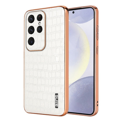 For Samsung Galaxy S25 Ultra 5G AZNS Electroplated Frame Crocodile Texture Full Coverage Phone Case(White) - Galaxy S25 Ultra 5G Cases by AZNS | Online Shopping South Africa | PMC Jewellery | Buy Now Pay Later Mobicred