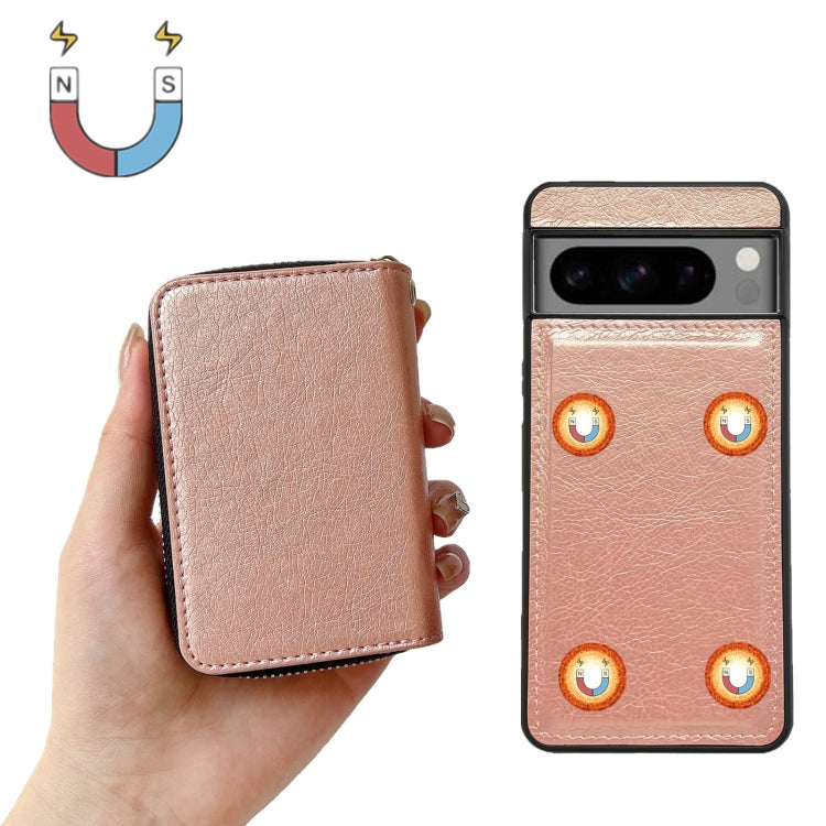 For Google Pixel 7 Solid Color Zipper 11-Card Slots Bag Phone Case with Lanyard(Rose Gold) - Google Cases by PMC TechLife | Online Shopping South Africa | PMC TechLife | Buy Now Pay Later Mobicred
