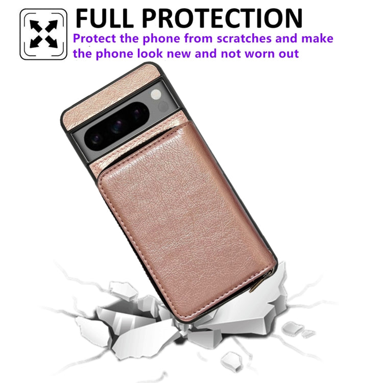 For Google Pixel 6a Solid Color Zipper 11-Card Slots Bag Phone Case with Lanyard(Rose Gold) - Google Cases by PMC TechLife | Online Shopping South Africa | PMC TechLife | Buy Now Pay Later Mobicred