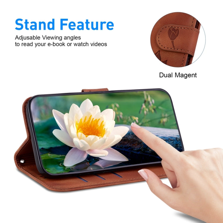 For Motorola Edge 2024 Lotus Embossed Leather Phone Case(Brown) - Motorola Cases by PMC Jewellery | Online Shopping South Africa | PMC Jewellery | Buy Now Pay Later Mobicred