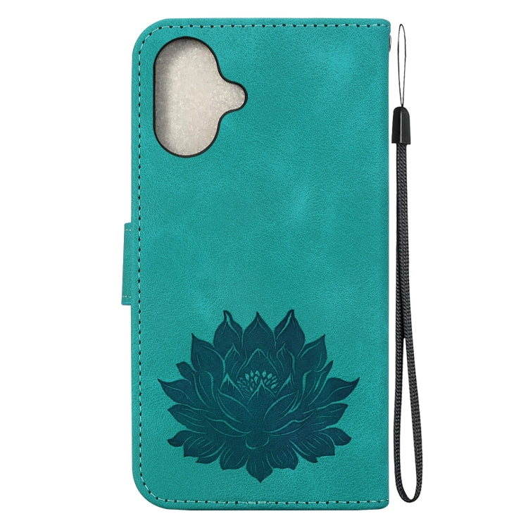 For iPhone 16 Plus Lotus Embossed Leather Phone Case(Green) - iPhone 16 Plus Cases by PMC Jewellery | Online Shopping South Africa | PMC Jewellery | Buy Now Pay Later Mobicred