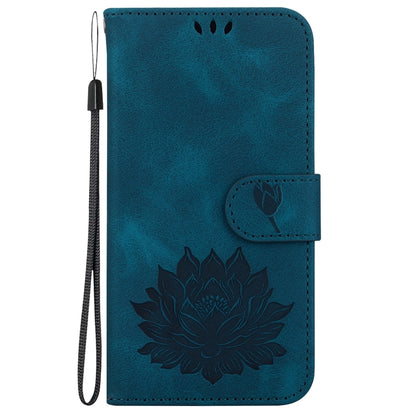 For iPhone 16 Lotus Embossed Leather Phone Case(Dark Blue) - iPhone 16 Cases by PMC Jewellery | Online Shopping South Africa | PMC Jewellery | Buy Now Pay Later Mobicred