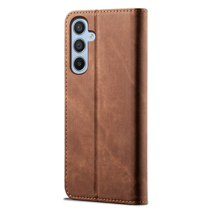 For Samsung Galaxy S25+ 5G Denim Texture Casual Style Horizontal Flip Leather Case(Brown) - Galaxy S25+ 5G Cases by PMC Jewellery | Online Shopping South Africa | PMC Jewellery | Buy Now Pay Later Mobicred