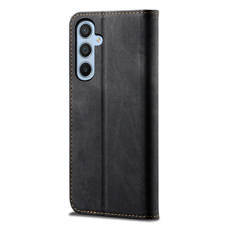 For Samsung Galaxy S25+ 5G Denim Texture Casual Style Horizontal Flip Leather Case(Black) - Galaxy S25+ 5G Cases by PMC Jewellery | Online Shopping South Africa | PMC Jewellery | Buy Now Pay Later Mobicred