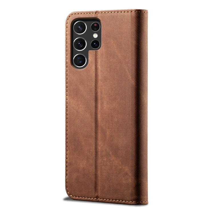 For Samsung Galaxy S25 Ultra 5G Denim Texture Casual Style Horizontal Flip Leather Case(Brown) - Galaxy S25 Ultra 5G Cases by PMC Jewellery | Online Shopping South Africa | PMC Jewellery | Buy Now Pay Later Mobicred