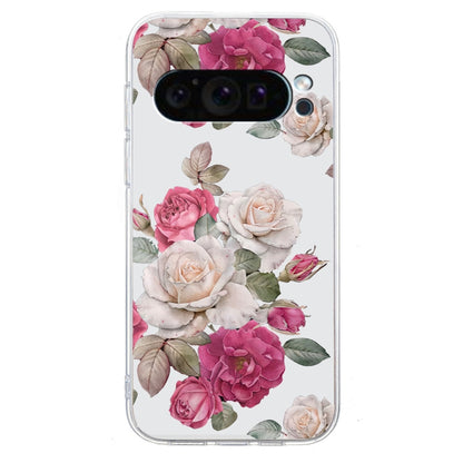 For Google Pixel 9 Colored Drawing Pattern Transparent TPU Phone Case(Peony) - Google Cases by PMC Jewellery | Online Shopping South Africa | PMC Jewellery | Buy Now Pay Later Mobicred