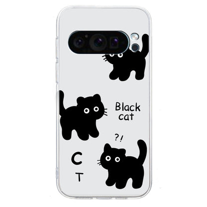 For Google Pixel 9 Pro Colored Drawing Pattern Transparent TPU Phone Case(Black Cat) - Google Cases by PMC Jewellery | Online Shopping South Africa | PMC Jewellery | Buy Now Pay Later Mobicred