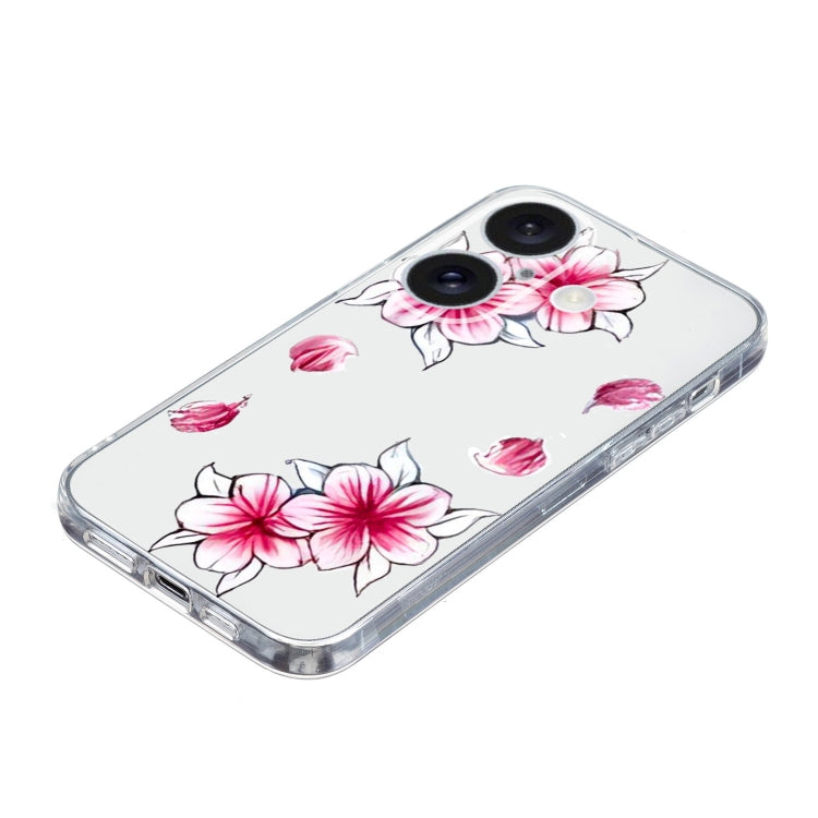 For iPhone 16 Colored Drawing Pattern Transparent TPU Phone Case(Sakura) - iPhone 16 Cases by PMC TechLife | Online Shopping South Africa | PMC TechLife | Buy Now Pay Later Mobicred