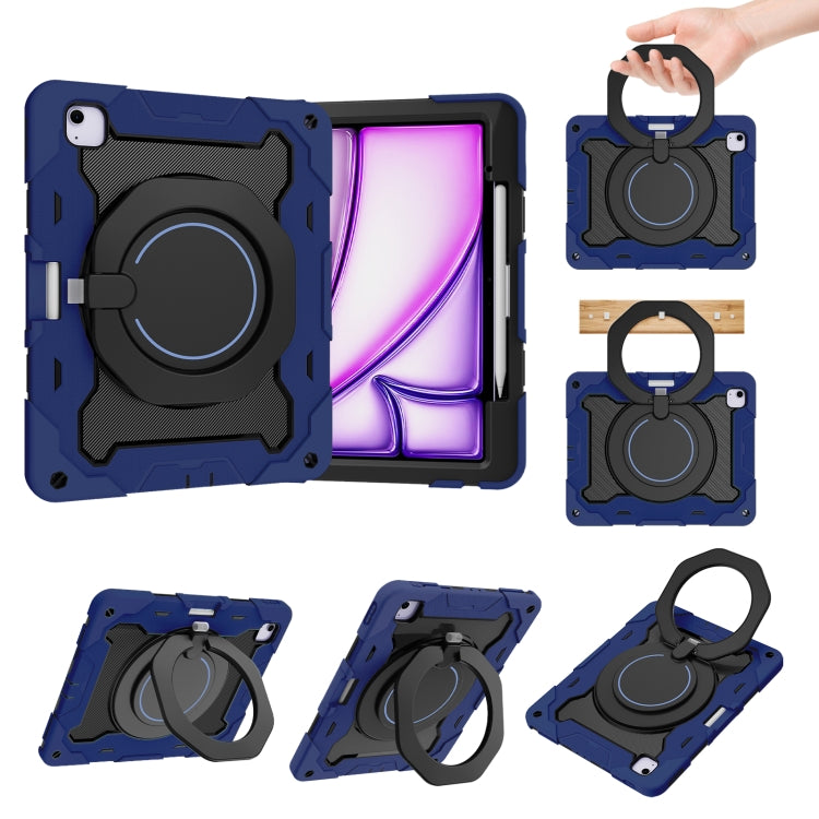 For iPad Air 13 2024 Armor Portable Rotating Ring Holder Silicone Tablet Case with Pen Slot(Navy Blue) - iPad Air 13 2024 Cases by PMC Jewellery | Online Shopping South Africa | PMC Jewellery | Buy Now Pay Later Mobicred