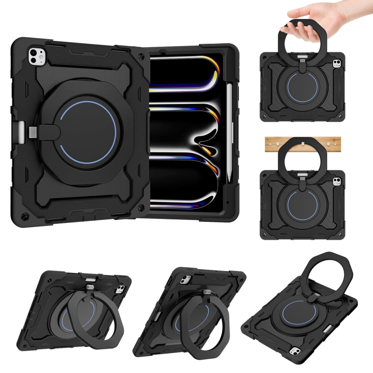 For iPad Pro 13 2024 Armor Portable Rotating Ring Holder Silicone Tablet Case with Pen Slot(Black) - iPad Pro 13 2024 Cases by PMC TechLife | Online Shopping South Africa | PMC TechLife | Buy Now Pay Later Mobicred