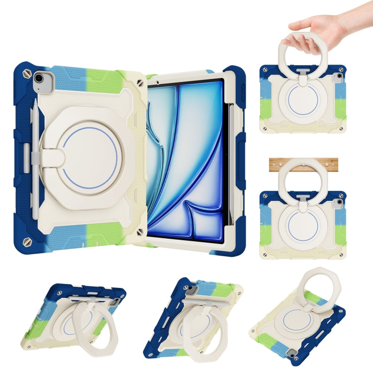 For iPad Air 11 2024 Armor Portable Rotating Ring Holder Silicone Tablet Case with Pen Slot(Colorful Blue) - iPad Air 11 2024 Cases by PMC Jewellery | Online Shopping South Africa | PMC Jewellery | Buy Now Pay Later Mobicred