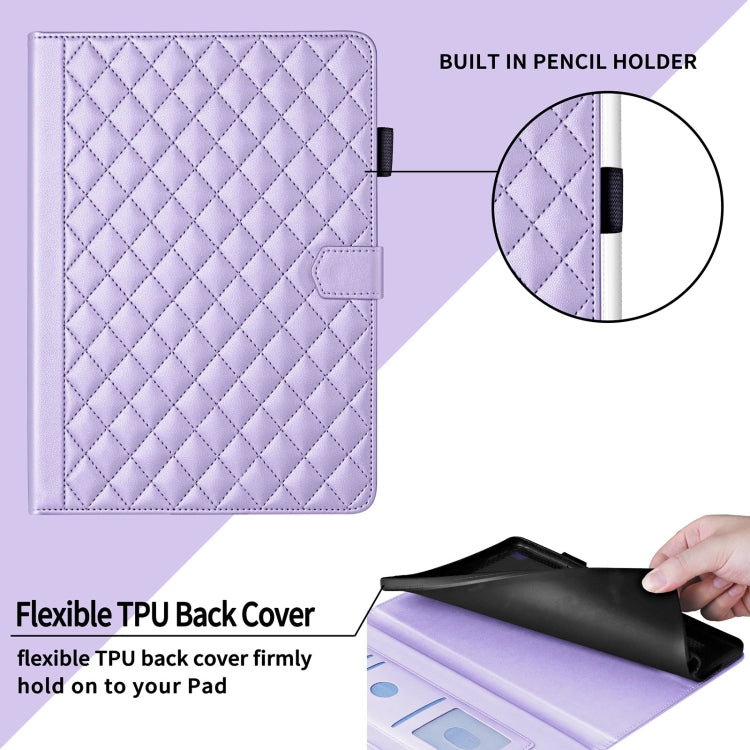 For Samsung Galaxy Tab S9 FE+ / S9+ Rhombus Lattice Leather Tablet Case(Purple) - Galaxy Tab S9 FE+ by PMC Jewellery | Online Shopping South Africa | PMC Jewellery | Buy Now Pay Later Mobicred