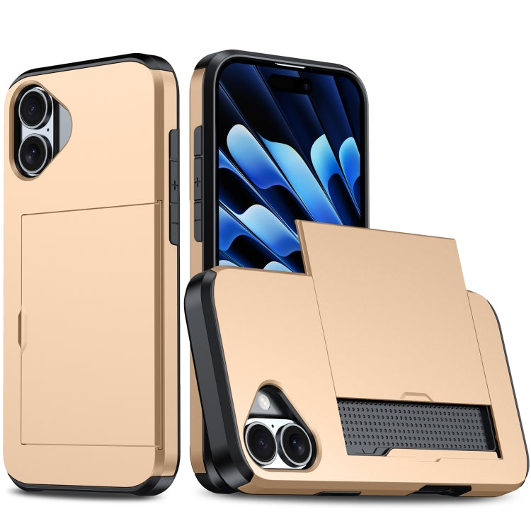 For iPhone 16 Plus Shockproof Armor Phone Case with Card Slot(Gold) - iPhone 16 Plus Cases by PMC TechLife | Online Shopping South Africa | PMC TechLife | Buy Now Pay Later Mobicred
