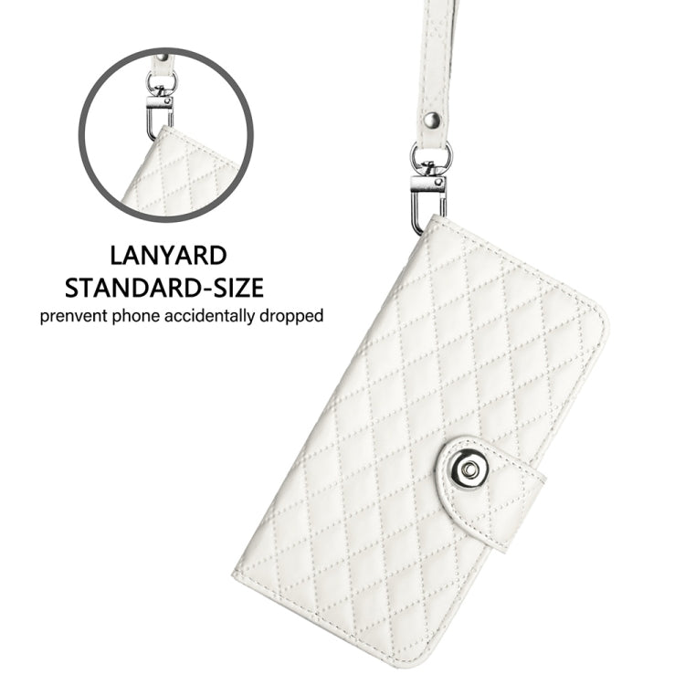 For Blackview A52 Rhombic Texture Flip Leather Phone Case with Lanyard(White) - More Brand by PMC Jewellery | Online Shopping South Africa | PMC Jewellery | Buy Now Pay Later Mobicred
