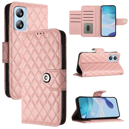 For Blackview A52 Rhombic Texture Flip Leather Phone Case with Lanyard(Coral Pink) - More Brand by PMC Jewellery | Online Shopping South Africa | PMC Jewellery | Buy Now Pay Later Mobicred