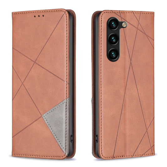 For Samsung Galaxy S25+ 5G Rhombus Texture Magnetic Leather Phone Case(Brown) - Galaxy S25+ 5G Cases by PMC Jewellery | Online Shopping South Africa | PMC Jewellery | Buy Now Pay Later Mobicred