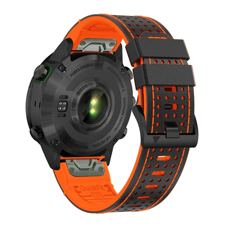 For Garmin Fenix 7X 26mm Dot Hole Silicone Leather Quick Release Watch Band(Black Orange) - Watch Bands by PMc TechLife | Online Shopping South Africa | PMc TechLife | Buy Now Pay Later Mobicred