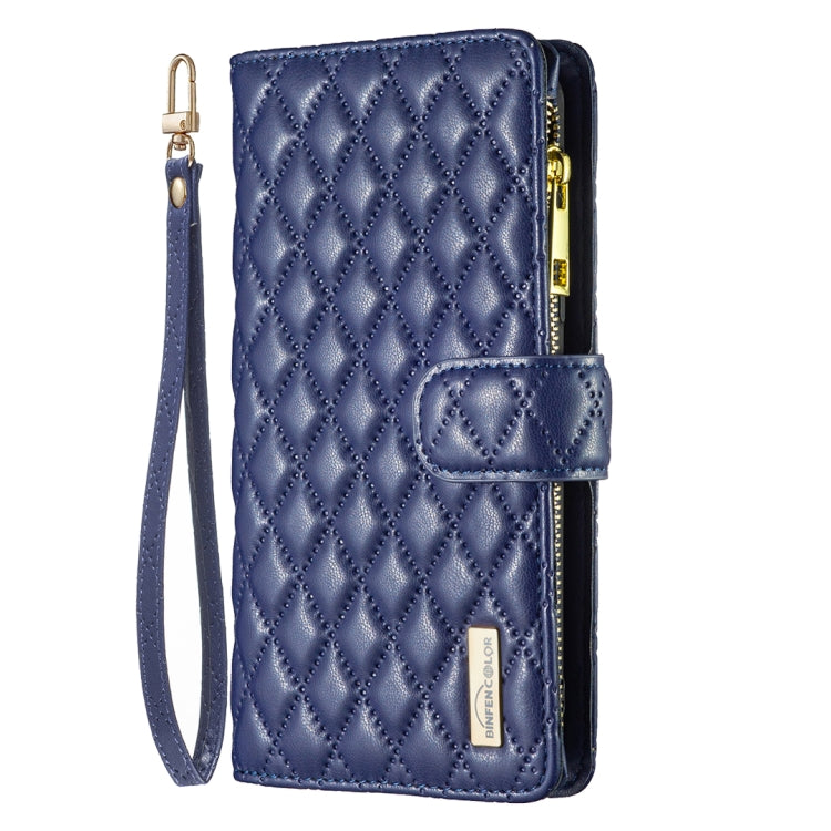 For Samsung Galaxy S25 5G Diamond Lattice Zipper Wallet Leather Flip Phone Case(Blue) - Galaxy S25 5G Cases by PMC Jewellery | Online Shopping South Africa | PMC Jewellery | Buy Now Pay Later Mobicred