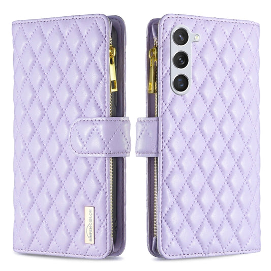 For Samsung Galaxy S25 5G Diamond Lattice Zipper Wallet Leather Flip Phone Case(Purple) - Galaxy S25 5G Cases by PMC Jewellery | Online Shopping South Africa | PMC Jewellery | Buy Now Pay Later Mobicred