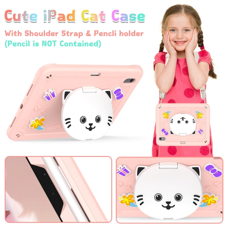 For iPad Air 11 2024 Cat Holder Silicone Hybrid PC Tablet Case with Strap(Rose Pink) - iPad Air 11 2024 Cases by PMC Jewellery | Online Shopping South Africa | PMC Jewellery | Buy Now Pay Later Mobicred