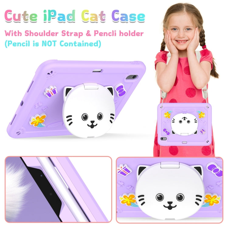 For iPad Air 11 2024 Cat Holder Silicone Hybrid PC Tablet Case with Strap(Purple) - iPad Air 11 2024 Cases by PMC Jewellery | Online Shopping South Africa | PMC Jewellery | Buy Now Pay Later Mobicred