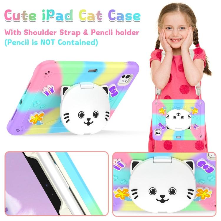 For iPad Pro 11 2024 Cat Holder Silicone Hybrid PC Tablet Case with Strap(Colorful Purple) - iPad Pro 11 2024 Cases by PMC Jewellery | Online Shopping South Africa | PMC Jewellery | Buy Now Pay Later Mobicred