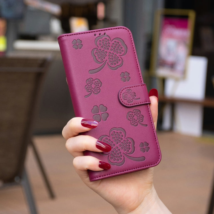 For Samsung Galaxy S25 Ultra 5G Four-leaf Embossed Leather Phone Case(Rose Red) - Galaxy S25 Ultra 5G Cases by PMC Jewellery | Online Shopping South Africa | PMC Jewellery | Buy Now Pay Later Mobicred