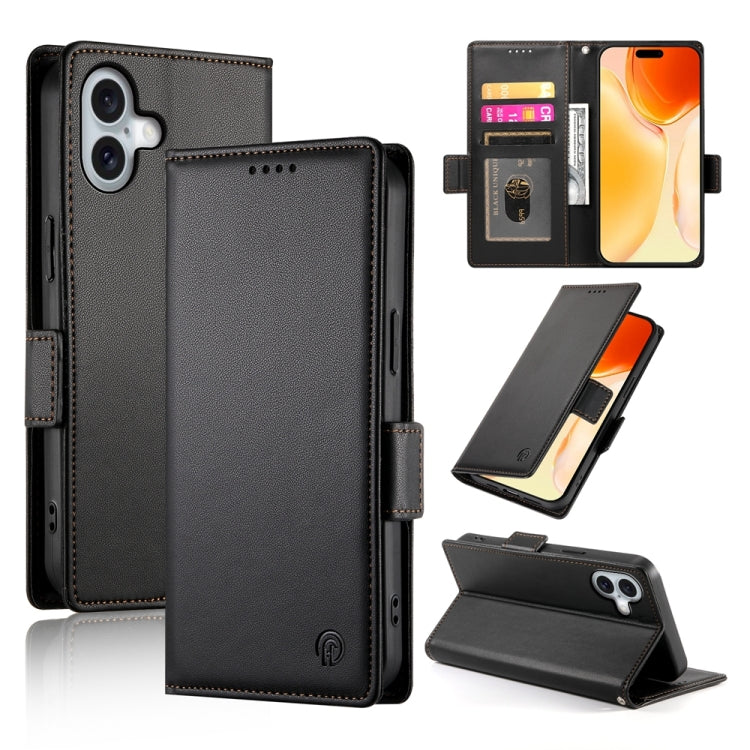 For iPhone 16 Plus Side Buckle Magnetic Frosted Leather Phone Case(Black) - iPhone 16 Plus Cases by PMC TechLife | Online Shopping South Africa | PMC TechLife | Buy Now Pay Later Mobicred