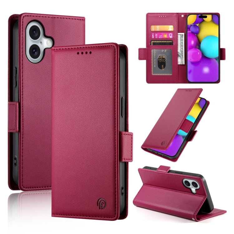 For iPhone 16 Side Buckle Magnetic Frosted Leather Phone Case(Wine Red) - iPhone 16 Cases by PMC Jewellery | Online Shopping South Africa | PMC Jewellery | Buy Now Pay Later Mobicred