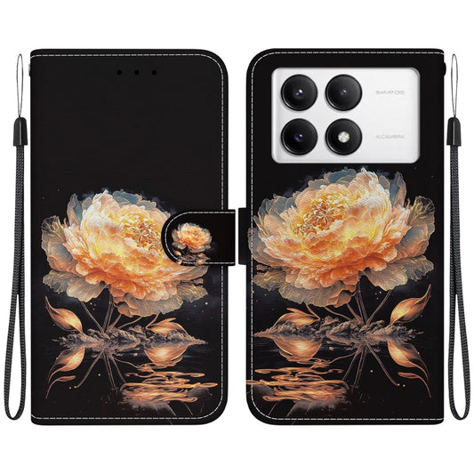 For Xiaomi Redmi K70 Pro / K70 Crystal Texture Colored Drawing Leather Phone Case(Gold Peony) - K70 Cases by PMC Jewellery | Online Shopping South Africa | PMC Jewellery | Buy Now Pay Later Mobicred