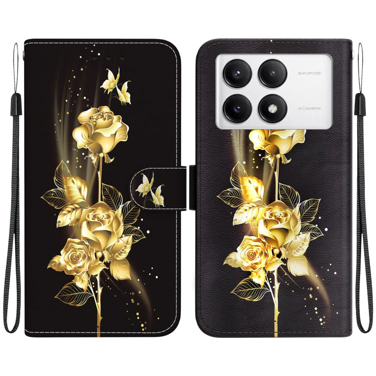 For Xiaomi Redmi K70 Pro / K70 Crystal Texture Colored Drawing Leather Phone Case(Gold Butterfly Rose) - K70 Cases by PMC Jewellery | Online Shopping South Africa | PMC Jewellery | Buy Now Pay Later Mobicred