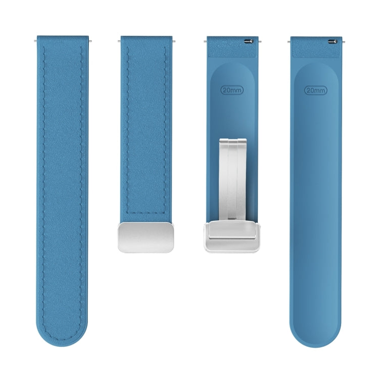 20mm Magnetic Silver Buckle Silicone Leather Watch Band(Blue) - free shipping - PMC TechLife - Order now!
