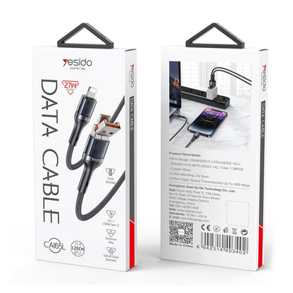 Yesido CA165L 27W USB + USB-C / Type-C to 8 Pin 2 in 1 Fast Charging Data Cable, Length:1.2m(Black) - 2 in 1 Cable by Yesido | Online Shopping South Africa | PMC Jewellery | Buy Now Pay Later Mobicred