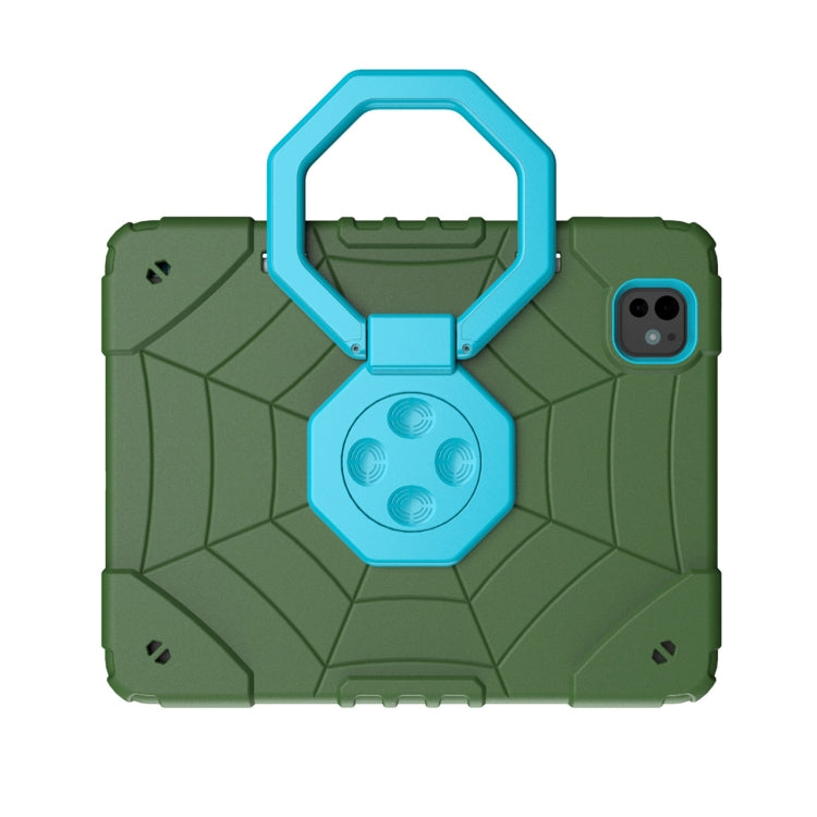 For iPad Pro 11 2024 Spider Turntable Handle Stress Relief Tablet Case(Army Green Blue) - iPad Pro 11 2024 Cases by PMC Jewellery | Online Shopping South Africa | PMC Jewellery | Buy Now Pay Later Mobicred
