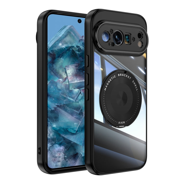 For Google Pixel 9 / 9 Pro 360 Holder Magsafe Acrylic Hybrid TPU Phone Case(Black) - Google Cases by PMC TechLife | Online Shopping South Africa | PMC TechLife | Buy Now Pay Later Mobicred