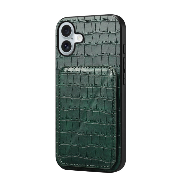 For iPhone 16 Plus Imitation Crocodile Leather Back Phone Case with Holder(Green) - free shipping - PMC TechLife - Order now!