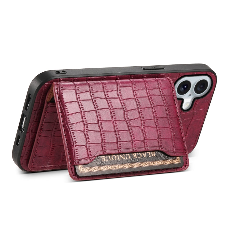 For iPhone 16 Crocodile Texture Card Bag Design Full Coverage Phone Case(Red) - iPhone 16 Cases by PMC Jewellery | Online Shopping South Africa | PMC Jewellery | Buy Now Pay Later Mobicred