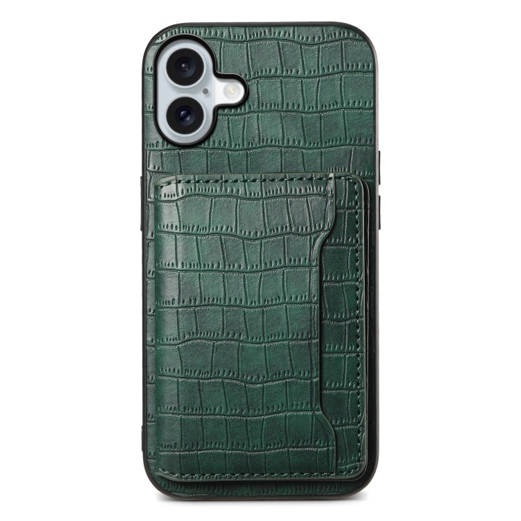 For iPhone 16 Plus Crocodile Texture Card Bag Design Full Coverage Phone Case(Green) - free shipping - PMC TechLife - Order now!