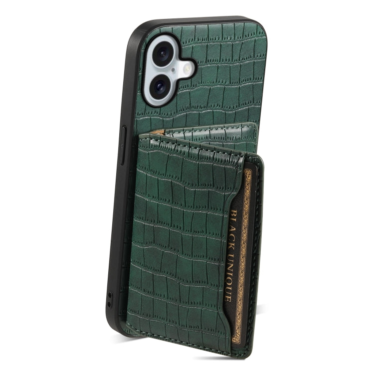 For iPhone 16 Plus Crocodile Texture Card Bag Design Full Coverage Phone Case(Green) - free shipping - PMC TechLife - Order now!