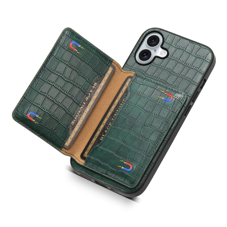 For iPhone 16 Plus Crocodile Texture Card Bag Design Full Coverage Phone Case(Green) - free shipping - PMC TechLife - Order now!