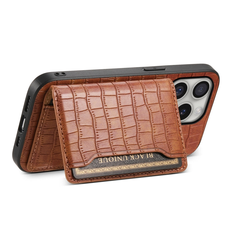 For iPhone 16 Pro Max Crocodile Texture Card Bag Design Full Coverage Phone Case(Brown) - iPhone 16 Pro Max Cases by PMC Jewellery | Online Shopping South Africa | PMC Jewellery | Buy Now Pay Later Mobicred