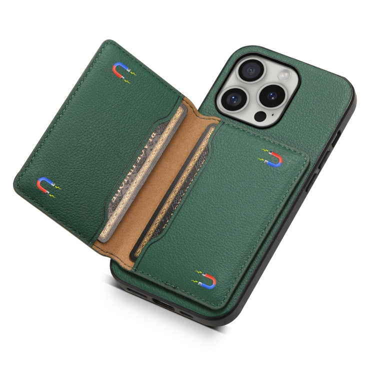 For iPhone 16 Pro Calf Texture Card Bag Design Full Coverage Phone Case(Green) - iPhone 16 Pro Cases by PMC Jewellery | Online Shopping South Africa | PMC Jewellery | Buy Now Pay Later Mobicred