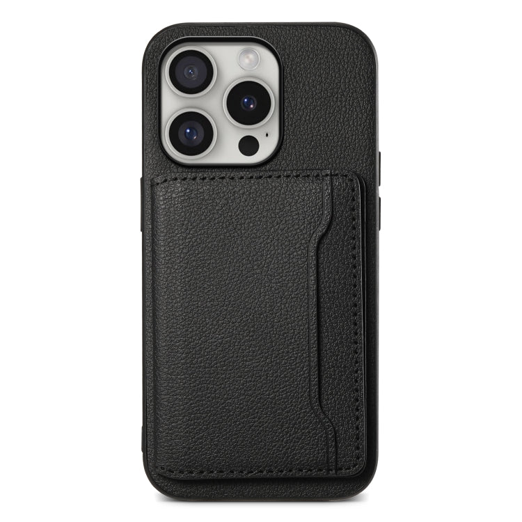 For iPhone 16 Pro Max Calf Texture Card Bag Design Full Coverage Phone Case(Black) - iPhone 16 Pro Max Cases by PMC TechLife | Online Shopping South Africa | PMC TechLife | Buy Now Pay Later Mobicred