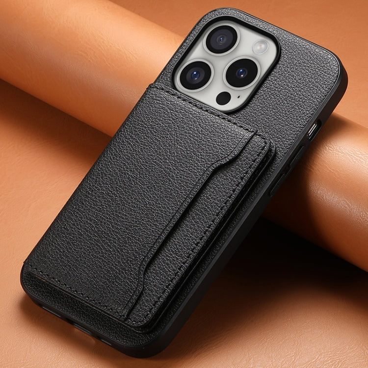 For iPhone 16 Pro Max Calf Texture Card Bag Design Full Coverage Phone Case(Black) - iPhone 16 Pro Max Cases by PMC TechLife | Online Shopping South Africa | PMC TechLife | Buy Now Pay Later Mobicred
