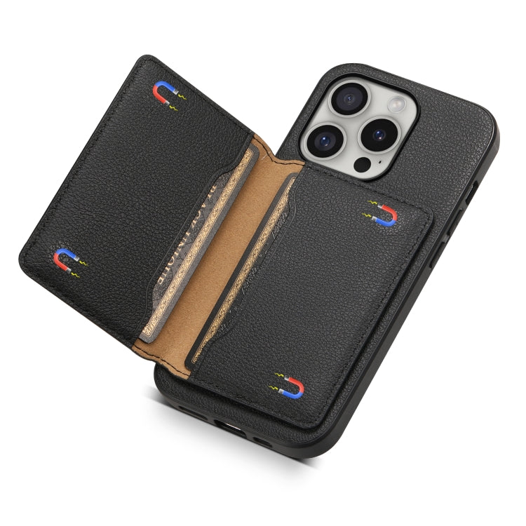 For iPhone 16 Pro Max Calf Texture Card Bag Design Full Coverage Phone Case(Black) - iPhone 16 Pro Max Cases by PMC TechLife | Online Shopping South Africa | PMC TechLife | Buy Now Pay Later Mobicred