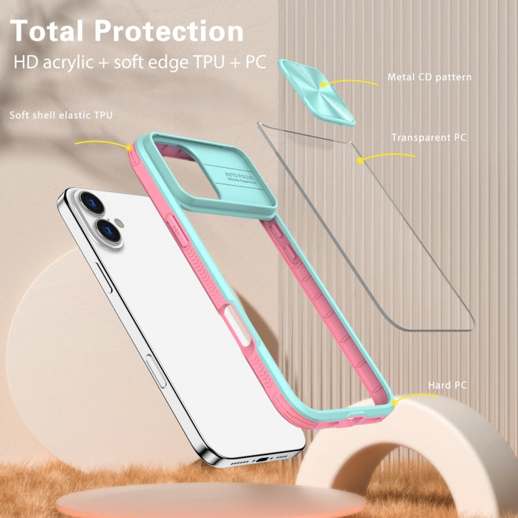 For iPhone 16 Sliding Camshield Acrylic Hybrid TPU Phone Case(Blue Pink) - iPhone 16 Cases by PMC TechLife | Online Shopping South Africa | PMC TechLife | Buy Now Pay Later Mobicred