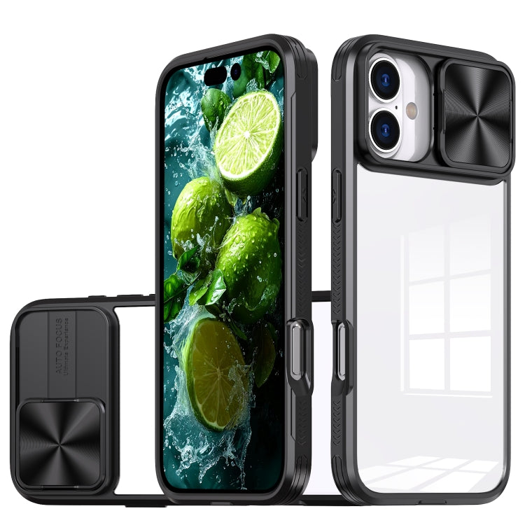 For iPhone 16 Plus Sliding Camshield Acrylic Hybrid TPU Phone Case(Black) - iPhone 16 Plus Cases by PMC TechLife | Online Shopping South Africa | PMC TechLife | Buy Now Pay Later Mobicred